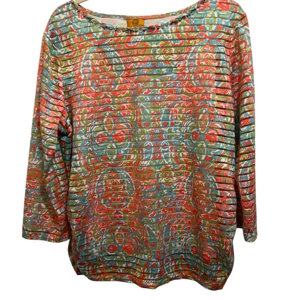 Ruby Rd Women's 3/4 Sleeve Geometric Tunic Top Multicolor Size L
